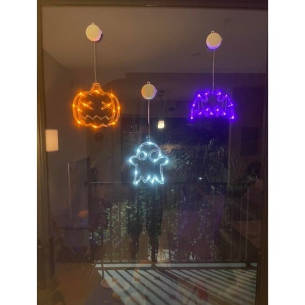 Halloween Decorations 3 Pack Orange Pumpkin, White Ghost, Purple Bat